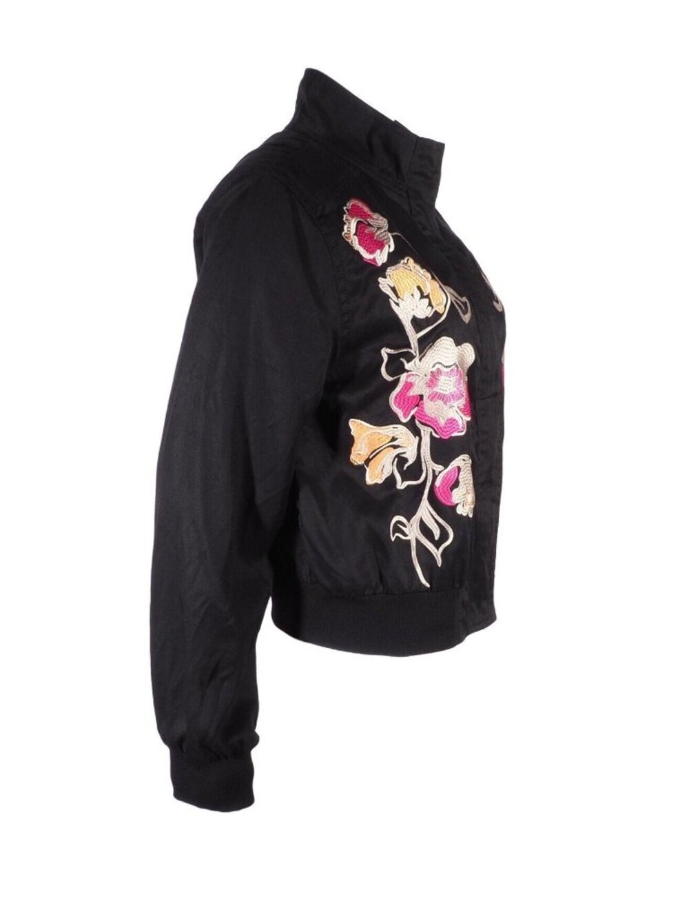 Context Womens Jacket Size S Floral Embroidered Nehru Black Pink Orange Silver - Picture 4 of 9